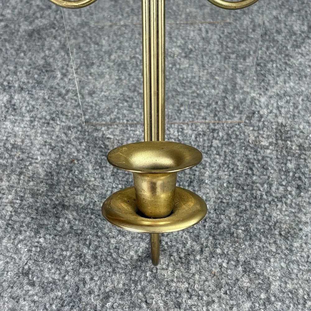 Vintage Metal Wall Hanging Candle Holder Scroll‎ Design 11in Ornate Decor Gold